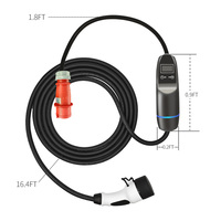 Chargeur de voiture électrique portable Khons Smart EVSE Type 2 16A 3 phases, prise CEE rouge, minuterie, écran LCD, puissance de sortie 11 kW, étanche IP65