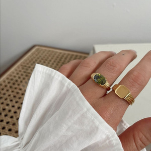 Stainless Steel 18K Gold Plated Oval Colored Crystal <b>Ring</b> Vintage Prong Setting <b>Statement</b> Finger <b>Ring</b> For Women Daily Jewelry - Product Image 5