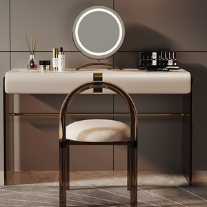 Table <span class=keywords><strong>de</strong></span> toilette minimaliste moderne Table <span class=keywords><strong>de</strong></span> toilette compacte pour petits espaces Table <span class=keywords><strong>de</strong></span> toilette <span class=keywords><strong>de</strong></span> chambre à coucher avec <span class=keywords><strong>miroir</strong></span> <span class=keywords><strong>de</strong></span> coiffeuse éclairé par LED - Product Image 2