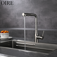 Robinet de cuisine certifié CE en alliage de zinc, finition brossée contemporaine, extractible, double fonction, rotation à 360 degrés, pour hôtel et appartement