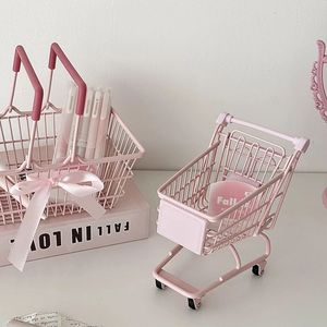 Mini <b>Shopping</b> Cart Makeup Organizer Metal Desktop Storage Cosmetic Holder Girly Cartoon Toy 0.5L Capacity - Product Image 3
