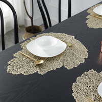 Sets de table en PVC vert métallisé en forme de feuille, écologiques, design classique, imperméables et résistants à la chaleur pour table à manger