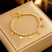 Meilleure Vente : Ensemble de Bijoux Tendance en Acier Inoxydable Plaqué Or 18K PVD, Collier Tennis et Bracelet Zircon avec Breloque Étoile pour Femme