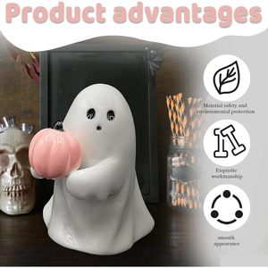 ตุ๊กตาผีฮาโลวีนขนาด 4.5 นิ้ว ทำจากเรซิ่น ตกแต่งด้วยค้างคาวและฟักทอง สำหรับตกแต่งบ้าน สำนักงาน ภายในและภายนอกอาคารในวันฮาโลวีน - Product Image 6