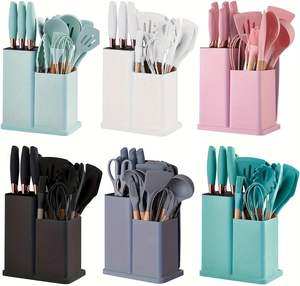 Ensemble d'ustensiles de cuisine multifonctionnel 19 pièces en acier inoxydable avec spatule en silicone et manche en bois - Product Image 4