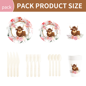 DAMAI - Decoración con Temática de Animales para Cumpleaños, Vaca de las Tierras Altas, Rosa, Suministros Desechables para Fiestas, Juego de Platos y Vasos de Papel - Product Image 6