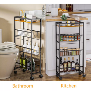 Accueil Cuisine Salon Salle de bain Rangement <span class=keywords><strong>coulissant</strong></span> étroit Support de rangement à 4 niveaux Chariot roulant avec 3 paniers coulissants - Product Image 5