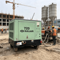 Compresseur d'air portable à vis Sul-lair 720, entraîné par moteur diesel, 194 kW, 20 bars, monté sur remorque, pour travaux de carrière, d'exploitation minière et de forage