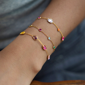 Novedad de Verano 2026, Pulseras de Moda Elegantes para Mujer, Chapadas en Oro de 18k, de Acero Inoxidable, con Cristales Coloridos, Resistentes al Deslustre - Product Image 2