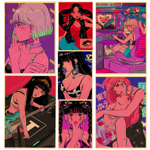 Affiches décoratives d'anime japonais, filles caricaturées sexy, tentures murales pour la <span class=keywords><strong>décoration</strong></span> rétro de la chambre - Product Image 6