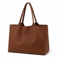 Tas Tote Kulit PU Anyaman Coklat Grosir untuk Wanita, Tas Selempang Kapasitas Besar, Tas Belanja Logo Kustom, Pabrik OEM ODM