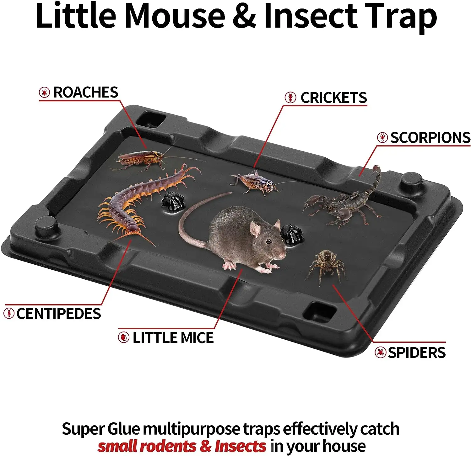 Mouse stickerfor Mice Snakes Insect with Non-ToxicGlue Strong Sticky Pre Baited TraysSmall Rats Flies Cockroaches and Other Bugs