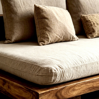 Canapé-lit en bois massif Wabi Sabi, canapé en tissu sans accoudoirs, canapé droit 3 places, mobilier sur mesure de style mid-century pour maison d'hôtes, salon