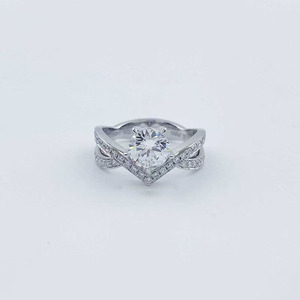 Anillo de Compromiso Artístico de Moda con Diseño de <span class=keywords><strong>Alas</strong></span> de Amor y 5 Puntas, Platino Pt950 con Diamante Cultivado en Laboratorio para Mujer - Product Image 5