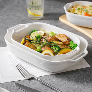 MIXWARES Plat <span class=keywords><strong>de</strong></span> cuisson en céramique écologique, long et carré, à deux poignées, résistant aux hautes températures, pour riz gratiné au fromage et assiette à poisson et snacks - Product Image 1