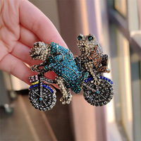 Nouvelle broche décorative vintage style industriel lourd, incrustée de diamants, motif Prince Grenouille, accessoire de vélo, badge
