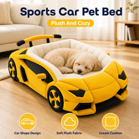 Lit pour animaux de compagnie en forme de voiture pour petits chiens et chats, nid douillet en peluche, canapé, maison de couchage intérieure confortable, design jaune Racer, cadeau pour animaux de compagnie