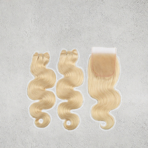 Extensions de cheveux humains blonds ondulés avec closure, cheveux Remy couleur naturelle pour tissage, idéales pour les salons de coiffure - Product Image 2