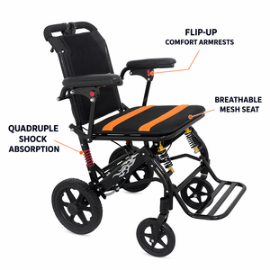 Fauteuil roulant manuel pliable <span class=keywords><strong>en</strong></span> <span class=keywords><strong>aluminium</strong></span> avec accoudoirs relevables et amortisseurs pour personnes âgées - Product Image 2