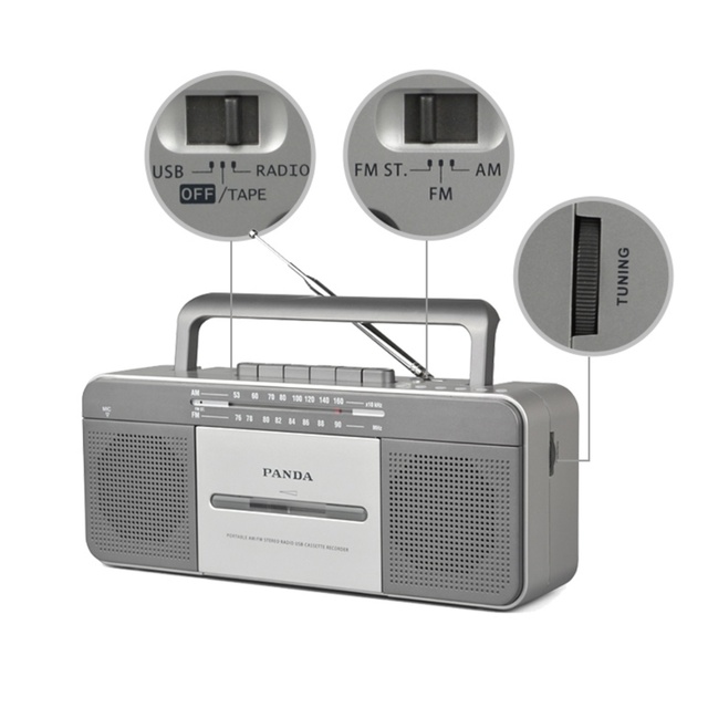 PANDA Vintage Classic Portable Deck Cassette Player AM/FM 2-Band Radio Hi-Fi Stereo USB/TF Card MP3 Recorder