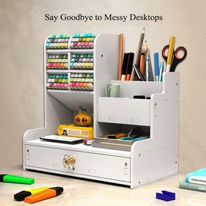 Moderno PVC blanco escritorio ordenado Caddy DIY portalápices organizador de bolígrafos cajón Oficina papelería organizador de escritorio para la escuela en casa - Product Image 3