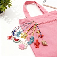 Appliques et porte-clés en strass personnalisés en gros, breloques de sac en forme d'animaux marins et de fruits en perles 3D faites à la main