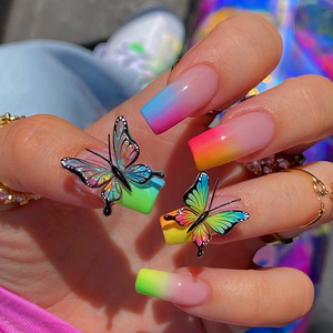 Faux ongles artificiels en ABS faits à la main, réutilisables, style français, forme cercueil, colorés, pour marque privée, vente en gros - Product Image 6