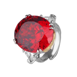 Wholesale High Quality Jewelry Eco-friendly Copper 18*20mm Red Corundum Zircon Large Stone <b>Rings</b> for Women Statement Style - Product Image 1