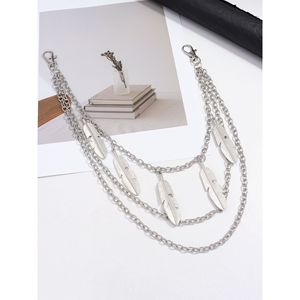 จี้ขนนก สายโซ่คาดเอวโลหะสามชั้น สีเงินทิเบต สไตล์ฮิปฮอปสตรีทลำลอง สายโซ่คล้องตัวแบบยูนิเซ็กส์ - Product Image 6