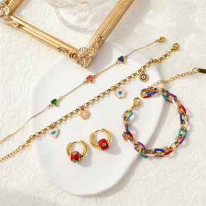 Hip Hop Colorful <b>Cute</b> Jewelry Charm Flower Necklace <b>Bracelet</b> Earring Enamel Jewelry Set - Product Image 1