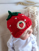 Bonnet en tricot personnalisé avec logo, adorable motif fraise, bonnet épais et chaud pour bébé par temps froid, bonnets de créateur