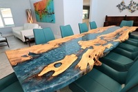 Mobilier de maison de luxe couleur noire restaurant de conférence salle à manger en bois de noyer dîner cuisine résine époxy dessus de table de rivière
