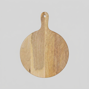 Planche à découper pour charcuterie, ronde, en bois, avec poignée, finition naturelle, planche à découper de cuisine - Product Image 1