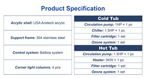 อ่างอาบน้ำอะคริลิคแบบออลอินวัน Vanace พร้อมระบบไฟ LED สีขาว พร้อมเครื่องทำความเย็นและระบบกรอง สำหรับสปาที่บ้าน - Product Image 2