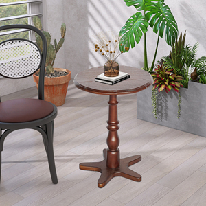 Table d'appoint ronde en bois sur piétement, 15,75 pouces, table d'appoint vintage pour salon, chambre à coucher - Product Image 1