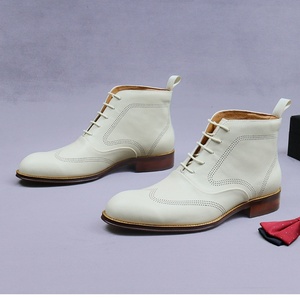 Botas de Media Caña para Hombre, de Cuero Vacuno Genuino, con Cierre de Cordones Blancos, Estilo Ejecutivo para Invierno y Otoño - Product Image 6
