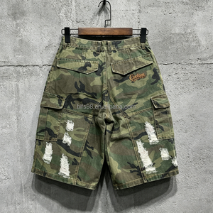 Pantalones Cortos Cargo de Camuflaje con Logotipo Personalizado para Hombre, Cintura Media, Estilo Bermuda de Lona Rasgada, Transpirables y Casuales - Product Image 1