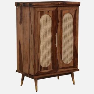 Contemporary Sheesham Wood Bar <b>Cabinet</b> <b>Rustic</b> Teak Finish Solid Hardwood Multi Storage Bar Furniture for Home Living Room - Product Image 4