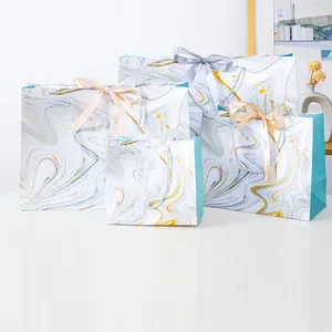 Chino reciclables  regalo empaquedado  personalizbalaj Mármo  bolsa de papel con cinta o banda de  seda