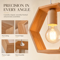 Lampe suspendue hexagonale en bois, cadre géométrique, pour boulangerie, fleuriste, auberge, coworking, vente en gros