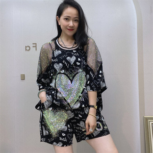 Women's Summer Chiffon Shorts Set <b>Heart</b> Print Two Piece Outfit Casual Streetwear - Product Image 6