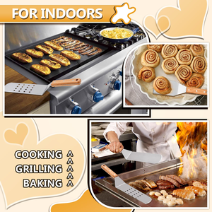 4 PCS Long Griddle Spatula Set- Teppanyaki Spatulas and Griddle Scraper with Wooden Handle - Product Image 5