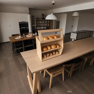 Caja de almacenamiento de bambú para escritorio con tapa, caja transparente de acrílico para exhibir pan y repostería, organizador cuadrado para uso doméstico. - Product Image 1