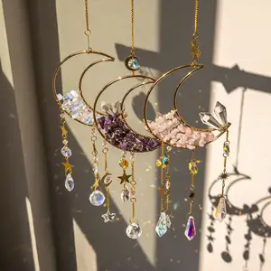 Factory Wholesale Amethyst Chips Moon Suncatche Wind Chimes Crystal Sun Catcher For Decor