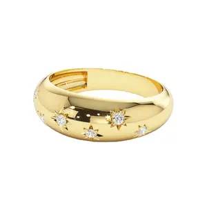 Anel Starburst para presente feminino, prata esterlina 925 minimalista, delicado, banhado a ouro 18K, com cúpula robusta e minúscula estrela do norte, ideal para presente feminino