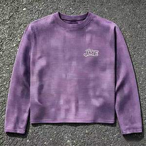 T-shirt à manches longues en tricot gaufré pour homme, violet, col rond, coupe décontractée, logo thermocollé, respirant, polyester - Product Image 1