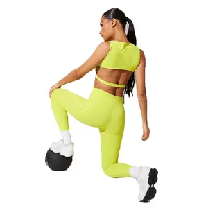 KY Sport Cut Out Back Cropped Top Cover Gym Tights Fiess Yoga High Waist Leggings For Women
