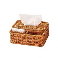 PENG YE Panier en PP tressé à la main, boîte de rangement de bureau, support pour mouchoirs en papier, organisateur de télécommandes et de cotons-tiges pour hôtels