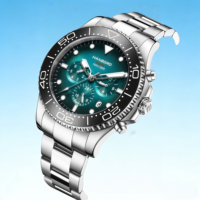 Montre mécanique unisexe de luxe à dégradé de couleurs, multifonctionnelle, en acier inoxydable, avec cristaux, 20 mm, étanche et luminescente dans le noir