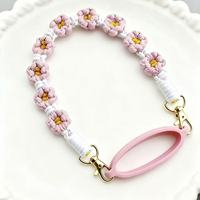 Gantungan Kunci Bunga Daisy Tenun Tangan, Liontin Gelang Bohemian, Rantai Ponsel